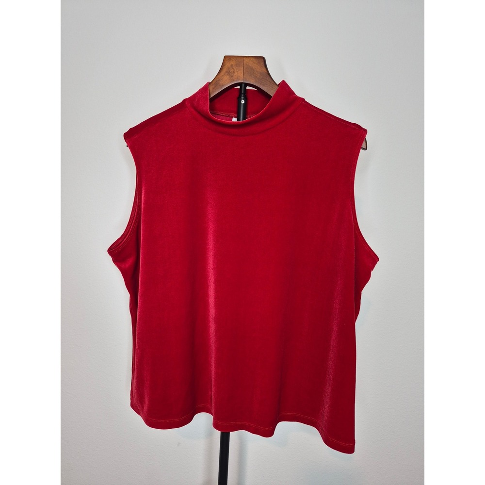 Vintage 90s Red Velvet‎ Sleeveless Mock Neck Top XL Party Maximalism Dopamine